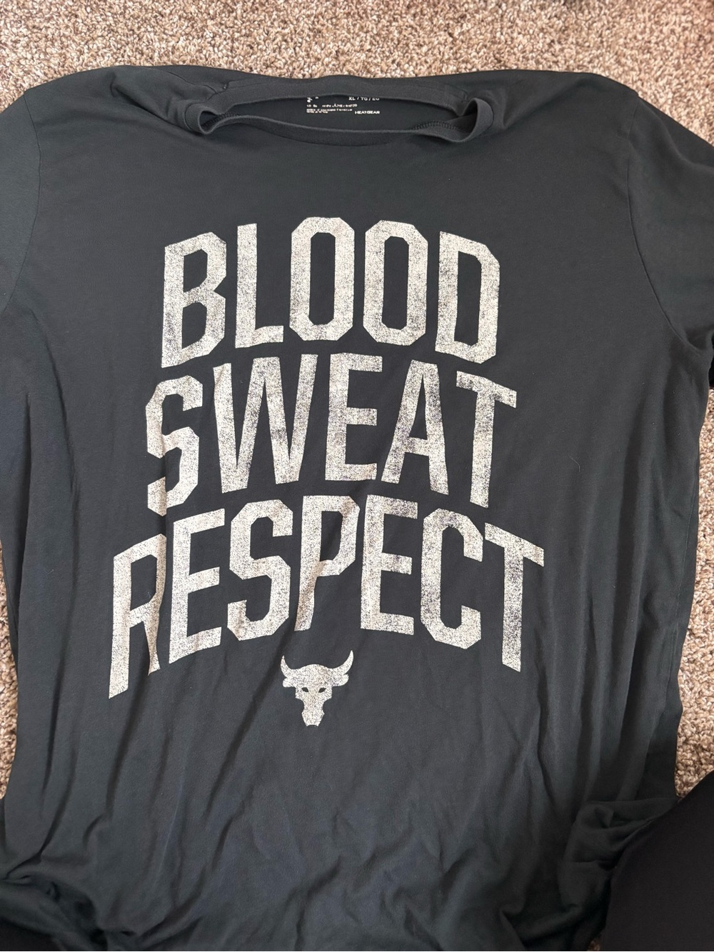Under Armour Black Graphic 'BLOOD. SWEAT. RESPECT.' Tee with Yellow Trim